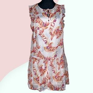 Kaari blue lightweight sheer body tropical floating feathers lined flowy hem